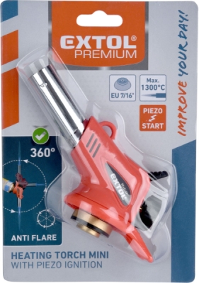Hořák MINI s piezo zapalovačem a předehřevem plynu na kartuše s EU závitem 7/16" EXTOL PREMIUM