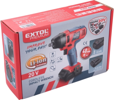 Utahovák rázový 1/2" aku SHARE20V, 180Nm, 20V Li-ion, 2000mAh EXTOL PREMIUM