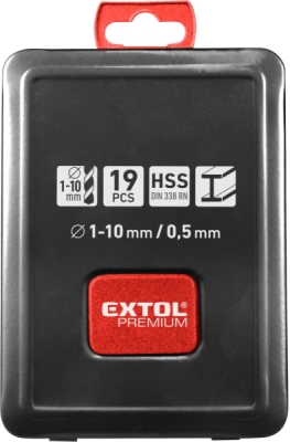 Vrtáky do kovu, sada 19ks, ⌀1-10mm, HSS EXTOL PREMIUM