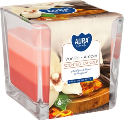 Svíce tříbarevná vonná ve skle Vanilla Amber