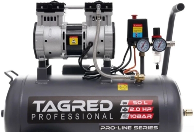 Tagred TA3384, Bezolejový kompresor s odlučovačem 50l, 230V, 2 písty, 2000W | 10 BAR