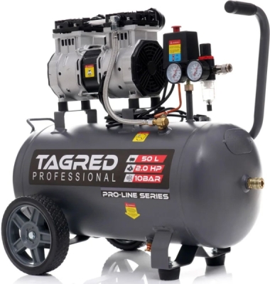 Tagred TA3384, Bezolejový kompresor s odlučovačem 50l, 230V, 2 písty, 2000W | 10 BAR