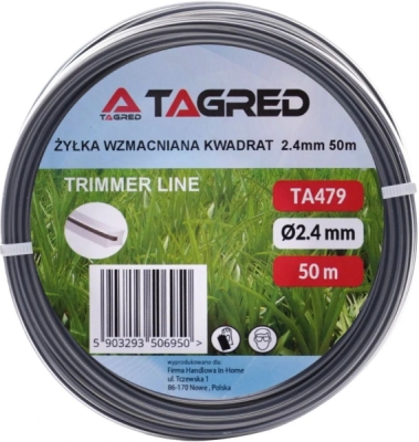 Žací struna čtvercová do křovinořezu, 2,4 mm x 50 m, Tagred TA479
