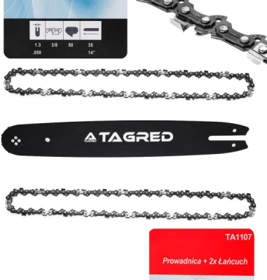 Vodicí lišta na řetězové pily a 2 řetězy, 35 cm, 3/8", 1,3 mm, TA1107