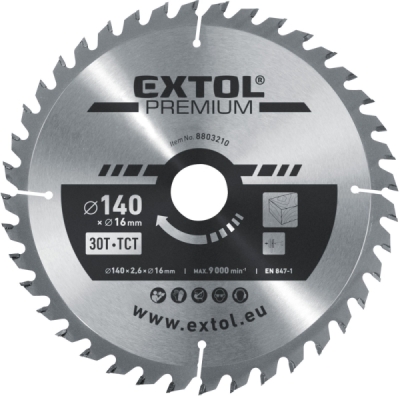 Kotouč pilový s SK plátky, ⌀140x2,6x16mm, 30T EXTOL PREMIUM