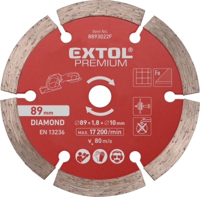 Kotouč diamantový, řezný, segmentový, ⌀89x1,0x10mm EXTOL PREMIUM