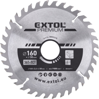 Kotouč pilový s SK plátky, ⌀160x2,6x30mm, 36T EXTOL PREMIUM