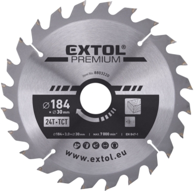 Kotouč pilový s SK plátky, ⌀184x3,0x30mm, 24T EXTOL PREMIUM