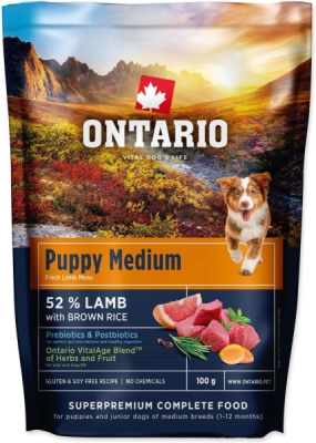 Vzorek Ontario Puppy Medium Lamb & Brown Rice 0,1kg