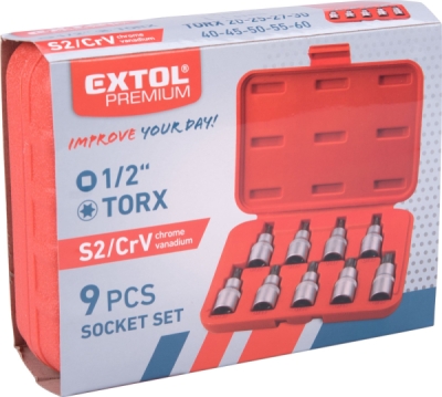Sada hlavic 1/2" TORX EXTOL PREMIUM 9ks