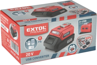 EXTOL PREMIUM nabíječka aku pro USB zařízení, se světlem, SHARE20V, bez baterie, 5V/2A - 8891896