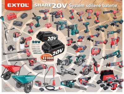 EXTOL PREMIUM uhlová brúska aku SHARE20V, 125mm, BRUSHLESS, 4Ah - 8891838