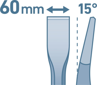 EXTOL PREMIUM plochý sekáč SDS PLUS lomený 15°, 250x14mm, šírka ostria 60mm - 8801511
