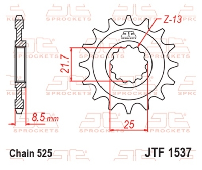 Řetězové kolečko JT JTF 1537-17RB 17 zubů, 525 rubber cushioned