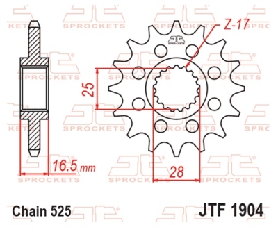Řetězové kolečko JT JTF 1904-17RB 17 zubů, 525 rubber cushioned