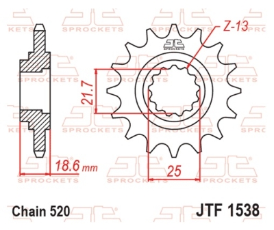 Řetězové kolečko JT JTF 1538-15RB 15 zubů, 520 rubber cushioned