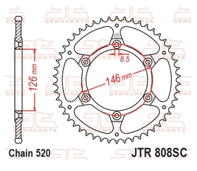 Řetězová rozeta JT JTR 808-50SC 50 zubů, 520 Self Cleaning Lightweight