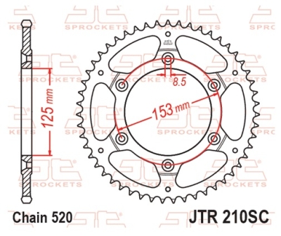 Řetězová rozeta JT JTR 210-52SC 52 zubů, 520 Self Cleaning Lightweight