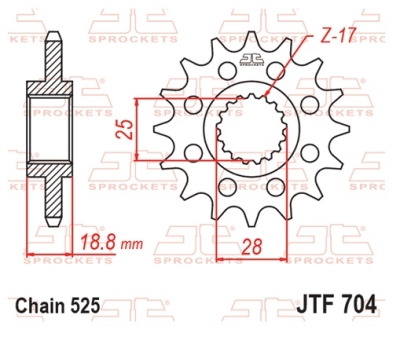 Řetězové kolečko JT JTF 704-16RB 16 zubů, 525 rubber cushioned