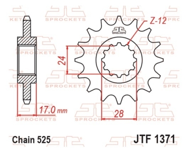 Řetězové kolečko JT JTF 1371-15RB 15 zubů, 525 rubber cushioned