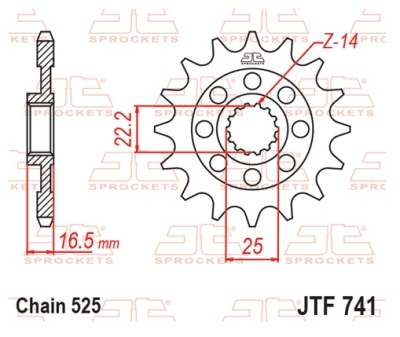Řetězové kolečko JT JTF 741-15RB 15 zubů, 525 rubber cushioned