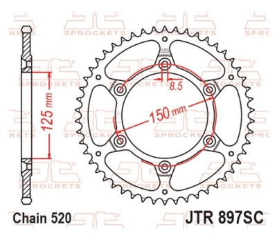 Řetězová rozeta JT JTR 897-50SC 50 zubů, 520 Self Cleaning Lightweight