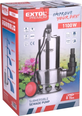 EXTOL PREMIUM čerpadlo ponorné kalové, nerezové tělo, 1100W, 1600l/h, 15m kabel - 8895016
