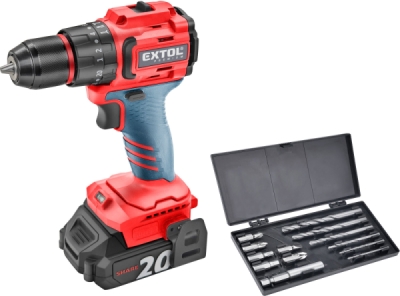 EXTOL PREMIUM vrtací šroubovák aku s příklepem SHARE20V, BRUSHLESS, 2Ah (2×) - 8891806