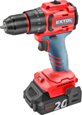 EXTOL PREMIUM vrtací šroubovák aku s příklepem SHARE20V, BRUSHLESS, 2Ah - 8891808