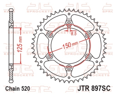 Řetězová rozeta JT JTR 897-49SC 49 zubů, 520 Self Cleaning Lightweight