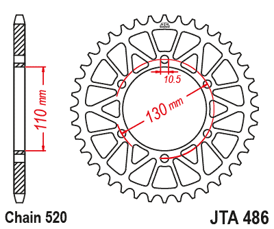 Hliníková řetězová rozeta JT JTA 486-44BLK 44 zubů, 520 černá