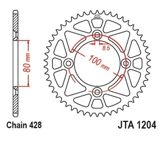 Hliníková řetězová rozeta JT JTA 1204-49BLK 49)T, nt((428 černá