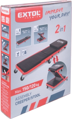 EXTOL PREMIUM 8863302 lehátko/sedák 2v1, montážní pojízdné, rozloženo 91x41x12cm, až 150/120kg