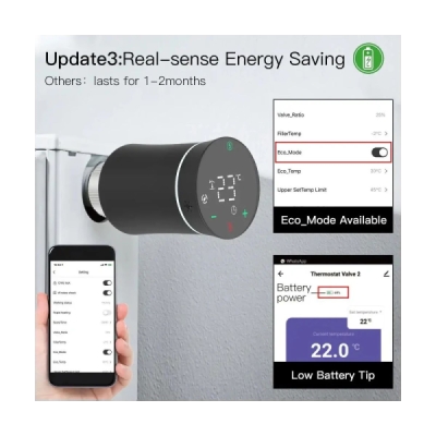 MOES ZigBee Tuya Inteligentní radiátorový ventil TRV BRT 100 Mini, černý