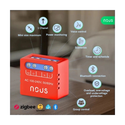 Nous B5Z ZigBee MINI Smart spínací modul (1 kanál, měření spotřeby)