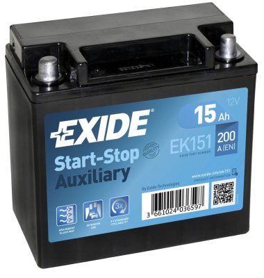 Autobaterie Exide Start-Stop AGM, 12V, 15Ah, 200A, EK151