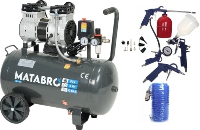AKČNÝ SET SETMB-K202, Bezolejový kompresor 50l, 230V, 2 piesty s príslušenstvom | 2000W | Matabro