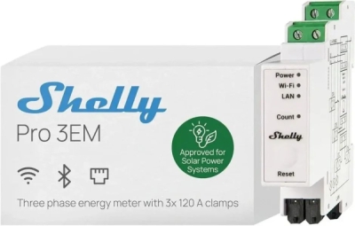 Shelly Pro 3EM v2 + 3x 120A svorky - měření spotřeby (LAN, WiFi, Bluetooth)