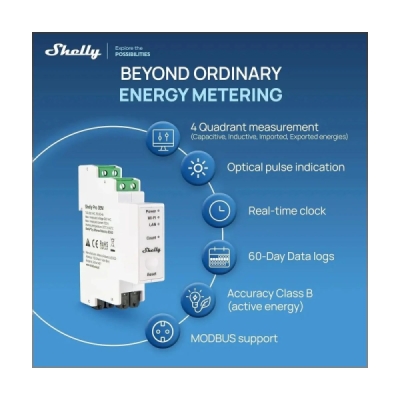 Shelly Pro 3EM v2 + 3x 120A svorky - měření spotřeby (LAN, WiFi, Bluetooth)