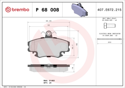 Sada brzdových destiček, kotoučová brzda BREMBO P 68 008