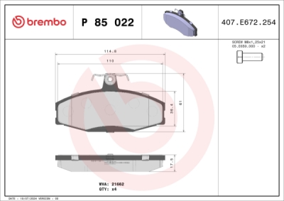Sada brzdových destiček, kotoučová brzda BREMBO P 85 022