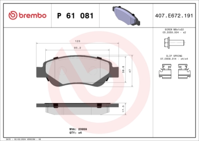 Sada brzdových destiček, kotoučová brzda BREMBO P 61 081