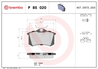 Sada brzdových destiček, kotoučová brzda BREMBO BREMBO XTRA LINE