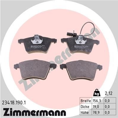 Sada brzdových destiček, kotoučová brzda ZIMMERMANN 23418.190.1