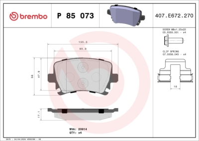 Sada brzdových destiček, kotoučová brzda BREMBO P 85 073