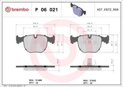 Sada brzdových destiček, kotoučová brzda BREMBO P 06 021