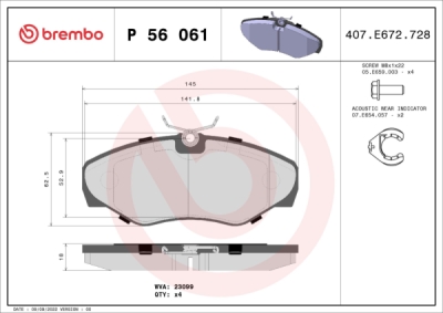 Sada brzdových destiček, kotoučová brzda BREMBO P 56 061