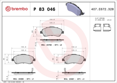 Sada brzdových destiček, kotoučová brzda BREMBO P 83 046