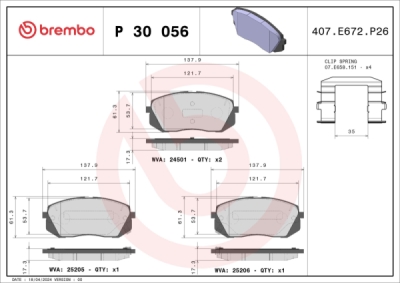 Sada brzdových destiček, kotoučová brzda BREMBO P 30 056
