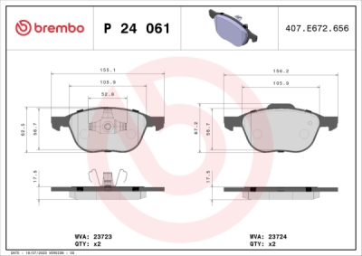 Sada brzdových destiček, kotoučová brzda BREMBO P 24 061
